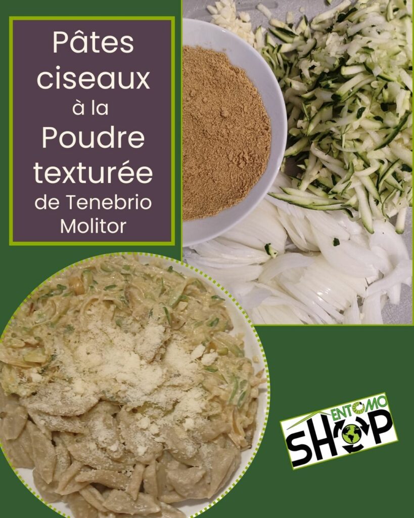 🍜Recette : Pâtes aux ciseaux à la poudre texturée de Tenebrio Molitor 🐛accompagnées de ses petits légumes !